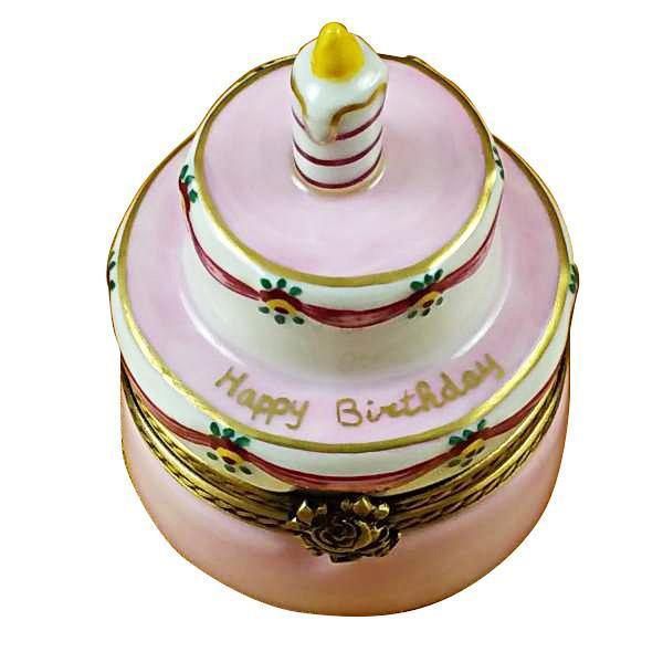 Birthday Cake w Pink Candle Porcelain Limoges birthday French Trinket Box