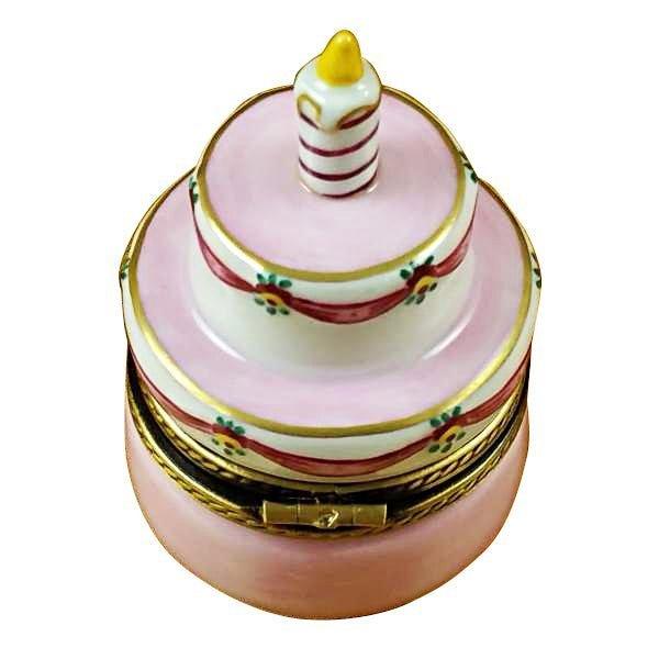 Birthday Cake w Pink Candle Porcelain Limoges birthday French Trinket Box