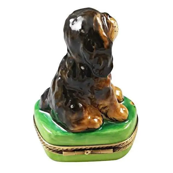 Black and Tan King Charles Spaniel Dog Porcelain Limoges Dog French Trinket Box