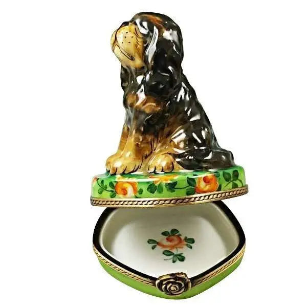 Black and Tan King Charles Spaniel Dog Porcelain Limoges Dog French Trinket Box
