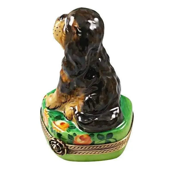 Black and Tan King Charles Spaniel Dog Porcelain Limoges Dog French Trinket Box