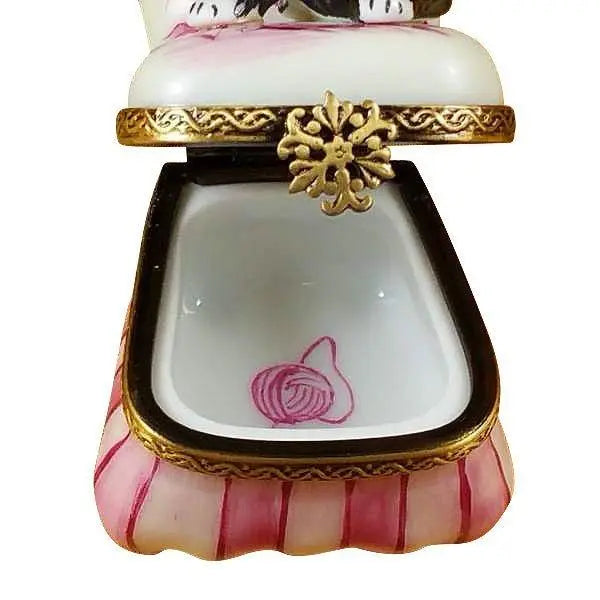 Black Cat on Toile Chair Porcelain Limoges Cat furniture French Trinket Box