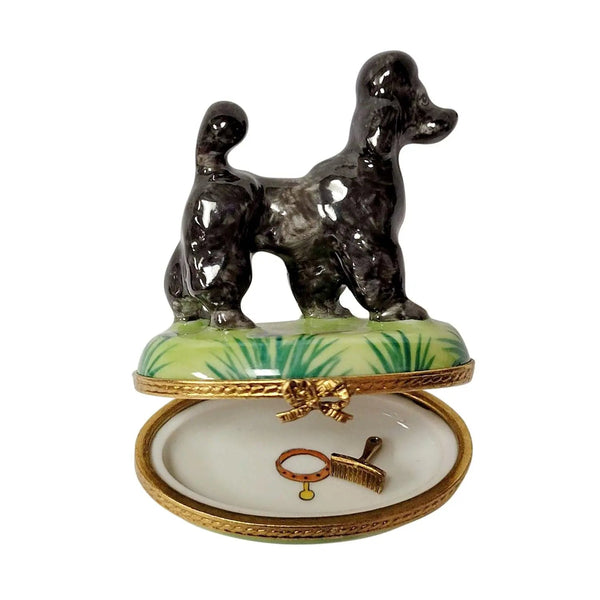 Black Poodle with Removable Grooming Tool Porcelain Limoges Dog Limoges Boxes French Trinket Box