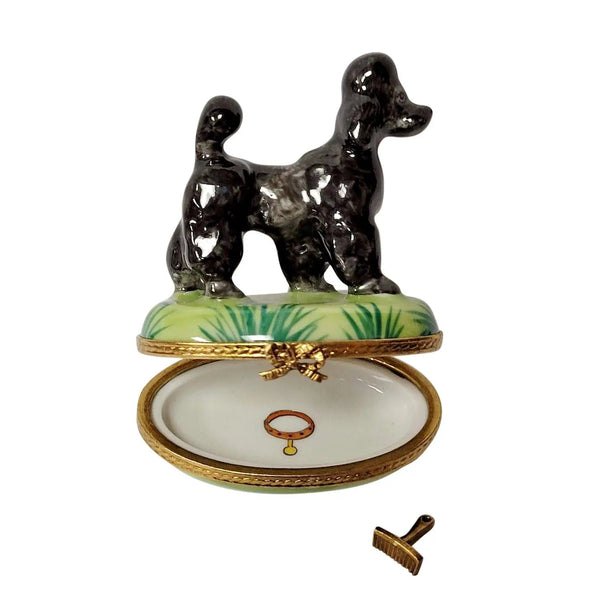 Black Poodle with Removable Grooming Tool Porcelain Limoges Dog Limoges Boxes French Trinket Box