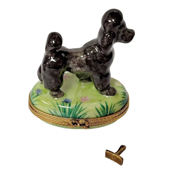 Black Poodle with Removable Grooming Tool Porcelain Limoges Dog Limoges Boxes French Trinket Box