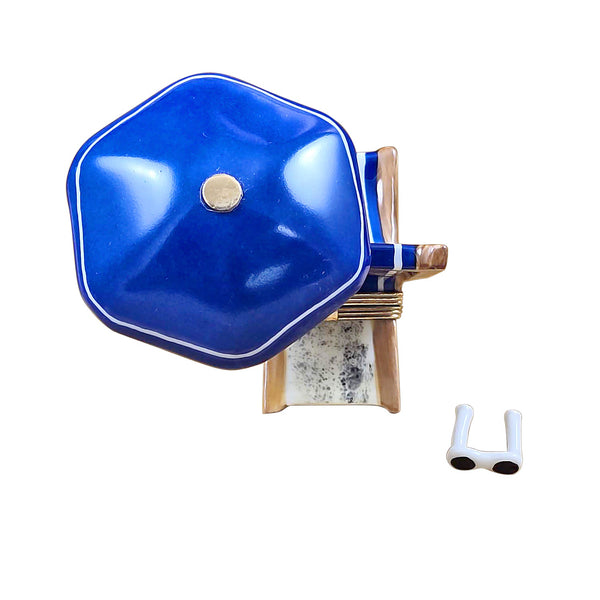 Blue Beach Chair w Removable Umbrella Porcelain Limoges beach ocean French Trinket Box