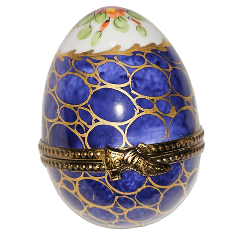 Blue Elegance Egg Box Porcelain Limoges egg French Trinket Box
