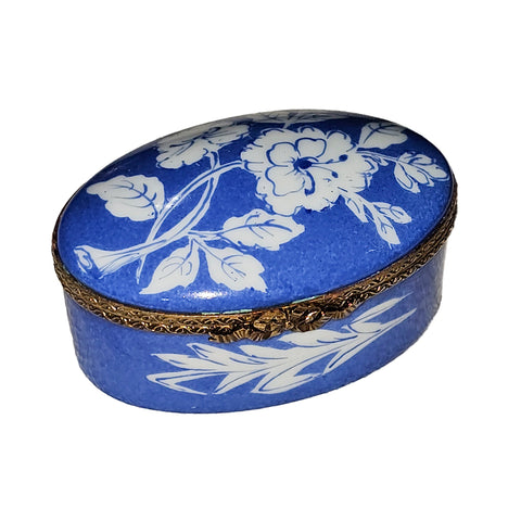 Blue Floral Elegance Box Porcelain Limoges traditional French Trinket Box