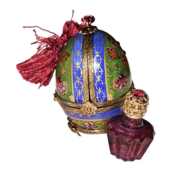 Blue Green Egg Perfume Box Porcelain Limoges Egg perfume French Trinket Box
