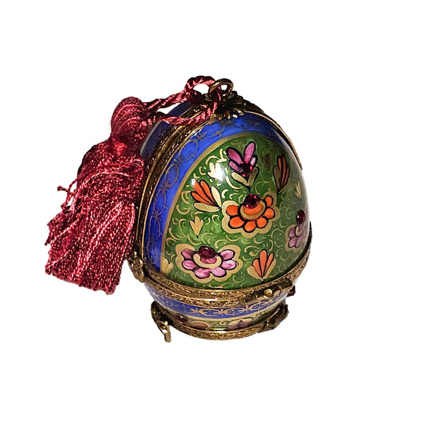 Blue Green Egg Perfume Box Porcelain Limoges Egg perfume French Trinket Box