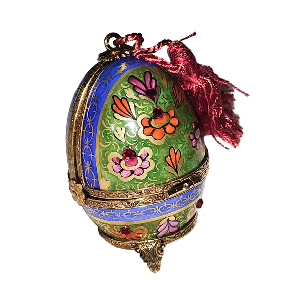 Blue Green Egg Perfume Box Porcelain Limoges Egg perfume French Trinket Box