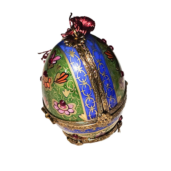 Blue Green Egg Perfume Box Porcelain Limoges Egg perfume French Trinket Box