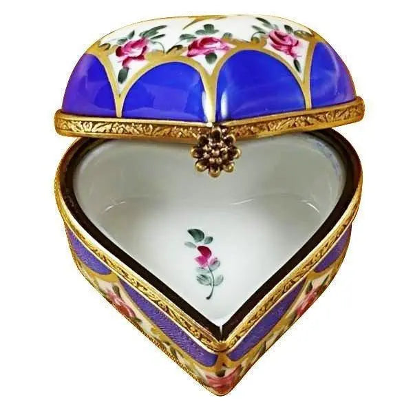 Blue Heart with Flowers Porcelain Limoges HEART LIMOGES BOXES love French Trinket Box