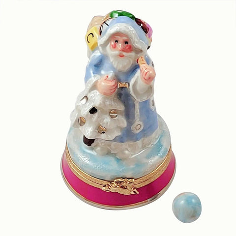 Blue Santa Christmas Bag Porcelain Limoges Santa French Trinket Box