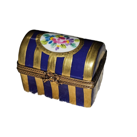 Blue Striped Treasure Box Porcelain Limoges Traditional French Trinket Box