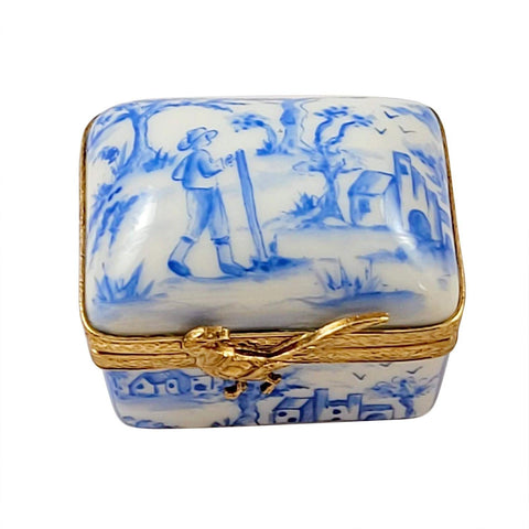 Blue Toile Porcelain Limoges Traditional French Trinket Box
