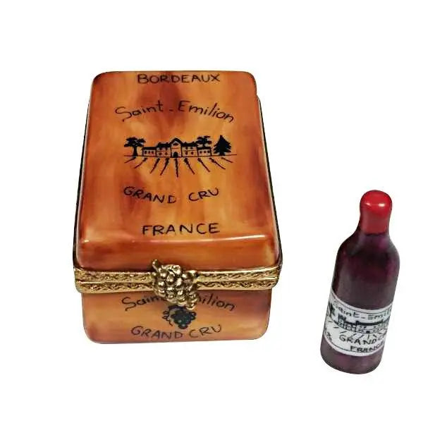 Bourdeaux Tasting Crate with 1 Bottle, Glass and Cork Screw Porcelain Limoges wine French Trinket Box