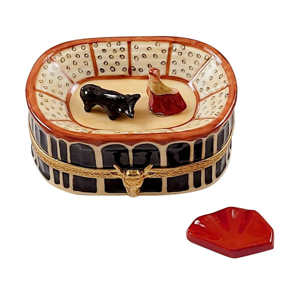 Bullfighting Arena with Removable Red Cape Porcelain Limoges travel wild animals monuments French Trinket Box