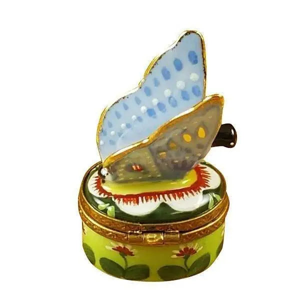 Butterfly Blue-Gold Porcelain Limoges Butterfly French Trinket Box