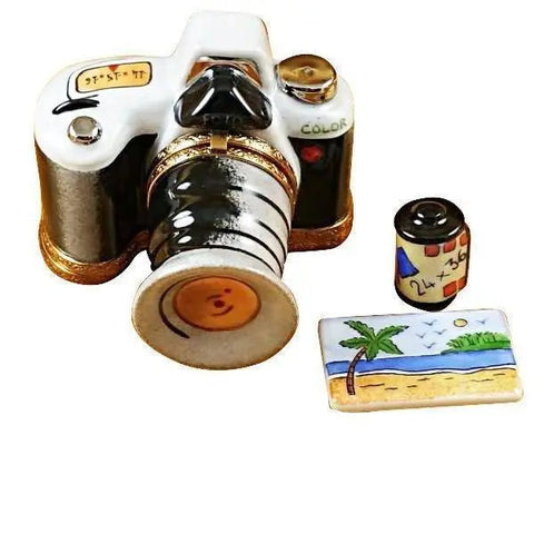 Camera with Film & Photo Porcelain Limoges beach travel French Trinket Box