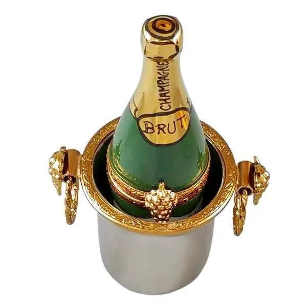 Champagne Bottle in Silver Bucket Porcelain Limoges WINE LIMOGES BOXES French Trinket Box