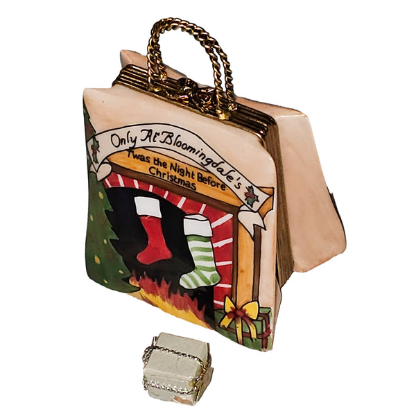 Christmas Fireplace Shopping Bag Limoges Box with Stockings