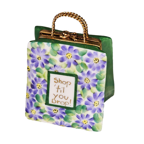 Charming Lilac Shopping Bag Box Porcelain Limoges bag purse French Trinket Box