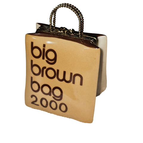 Chic Brown Shopping Bag Keepsake Porcelain Limoges Purse Bag French Trinket Box