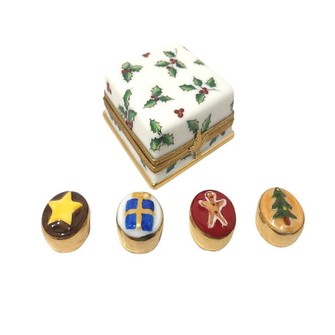 Christmas Holly Gift Cupcakes Cookies Porcelain Limoges xmas Dessert French Trinket Box