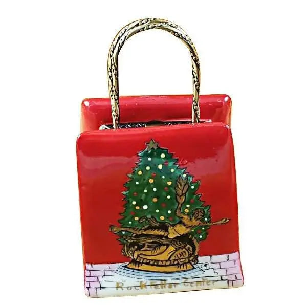 Christmas Shopping Bag Porcelain Limoges xmas theme bag purse French Trinket Box