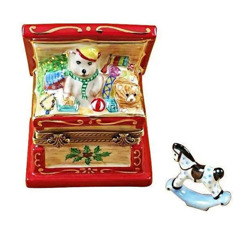 Christmas Toy Chest with Rocking Toy Porcelain Limoges xmas theme baby French Trinket Box
