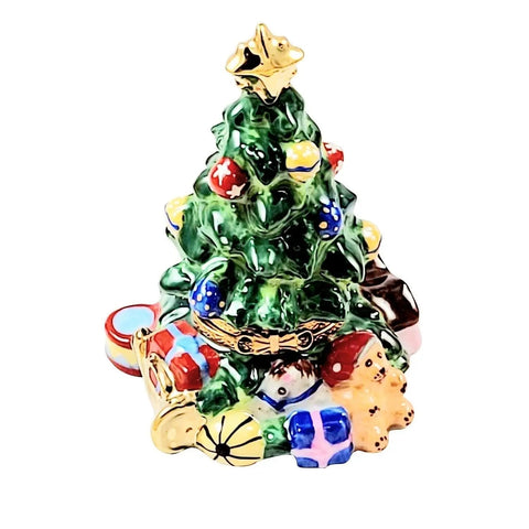 Christmas Tree with Teddy Presents Porcelain Limoges Christmas Tree French Trinket Box