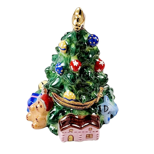 Christmas Tree with Teddy Presents Porcelain Limoges Christmas Tree French Trinket Box