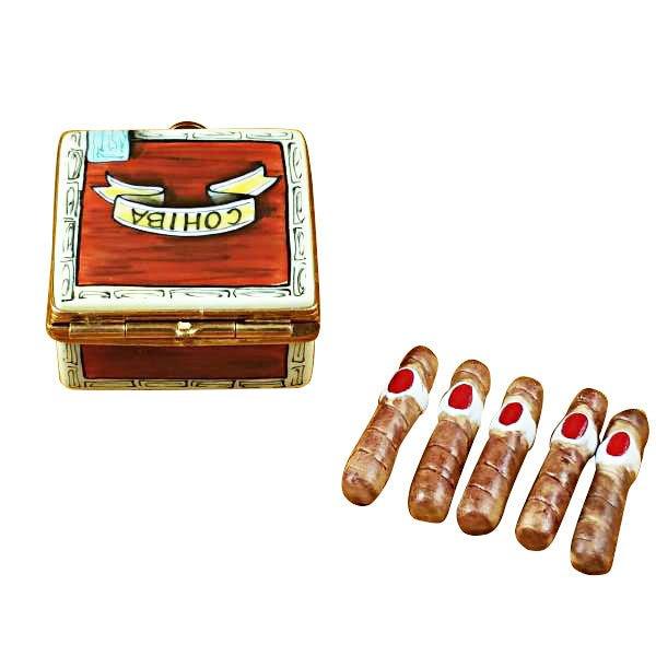 Cigar with Removable Cigars Porcelain Limoges wine spirits French Trinket Box