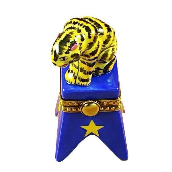Circus Tiger on Blue Base Porcelain Limoges wild animal circus French Trinket Box