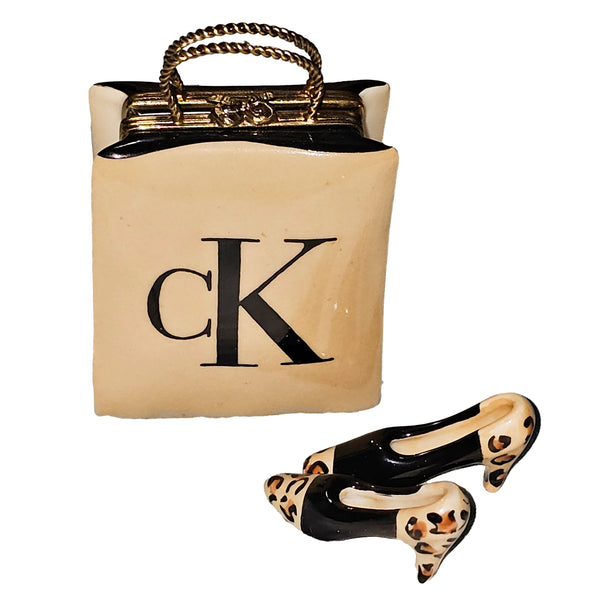 CK Shopping Bag With Chic Shoes Porcelain Limoges purse bag French Trinket Box