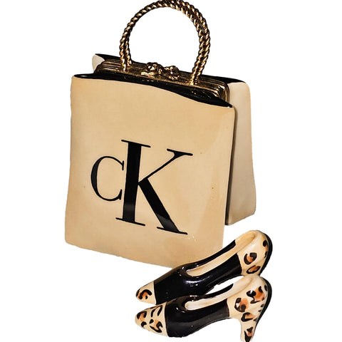 CK Shopping Bag With Chic Shoes Porcelain Limoges purse bag French Trinket Box