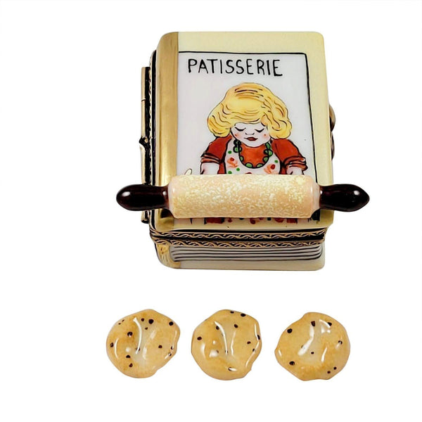 Cookbook with Rolling Pin Porcelain Limoges Home Food Mother Dessert French Trinket Box