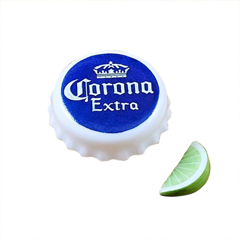 Corona Beer Cap with Lime Slice Porcelain Limoges Wine spirits French Trinket Box