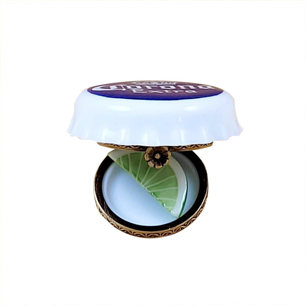 Corona Beer Cap with Lime Slice Porcelain Limoges Wine spirits French Trinket Box
