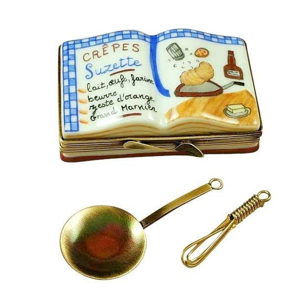 Crepes Suzettes Cookbook with Whisk and Spoon Porcelain Limoges Home Food Mother French Trinket Box