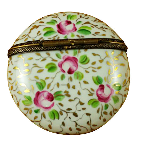 Round Gold and Pink Flowers Limoges Box back