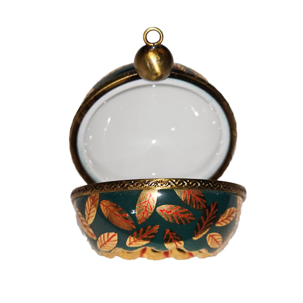 Elegant Green Leaf Ornament Porcelain Limoges Xmas Christmas Theme French Trinket Box