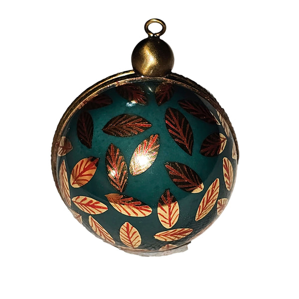 Elegant Green Leaf Ornament Porcelain Limoges Xmas Christmas Theme French Trinket Box