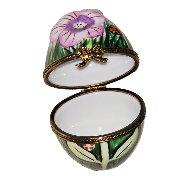 Embellished Pink Flower Egg Box Porcelain Limoges egg French Trinket Box