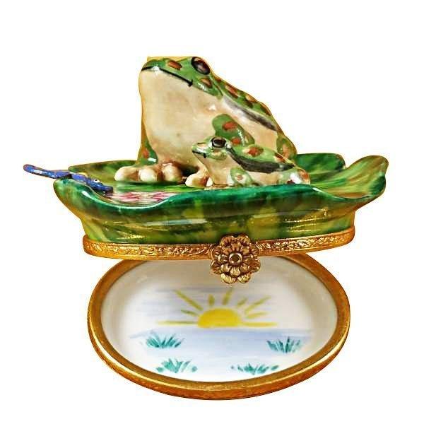 Frog and Baby Porcelain Limoges turtle frog French Trinket Box