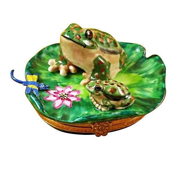 Frog and Baby Porcelain Limoges turtle frog French Trinket Box