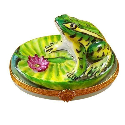 Frog on Lily Pad Porcelain Limoges turtle frog French Trinket Box