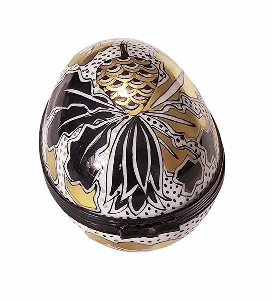 Exquisite Gold Black Egg Box Porcelain Limoges Egg French Trinket Box