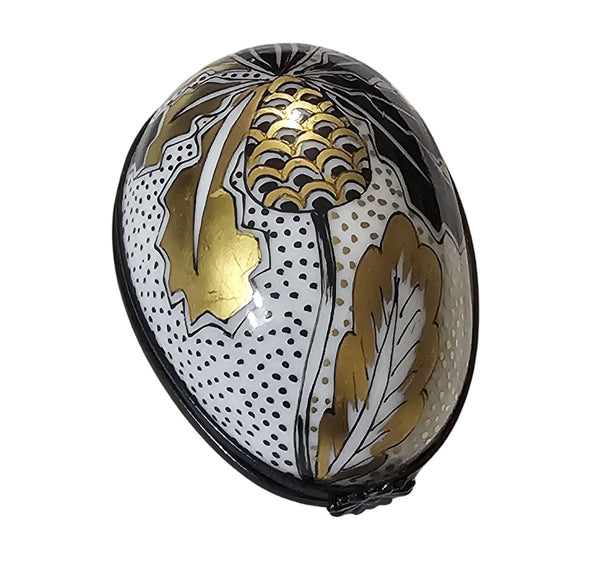 Exquisite Gold Black Egg Box Porcelain Limoges Egg French Trinket Box